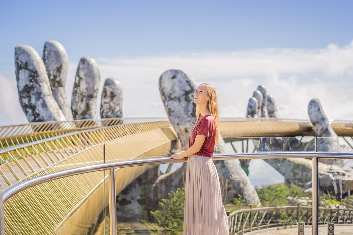 Woman at  Golden Bridge in Ba Na Hills, Vietnam